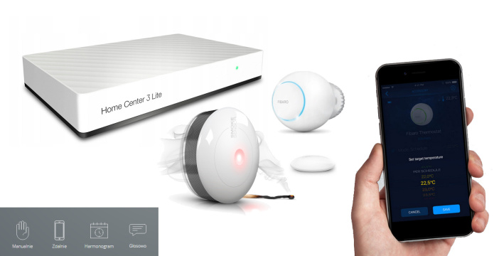 Zestaw Fibaro inteligentne sterowanie ogrzewaniem z dodatkowym czujnikiem dymu.